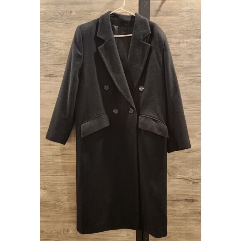Vintage Fleurette Amicale cashmere long black coat 100% cashmere Size 12 L XL ?